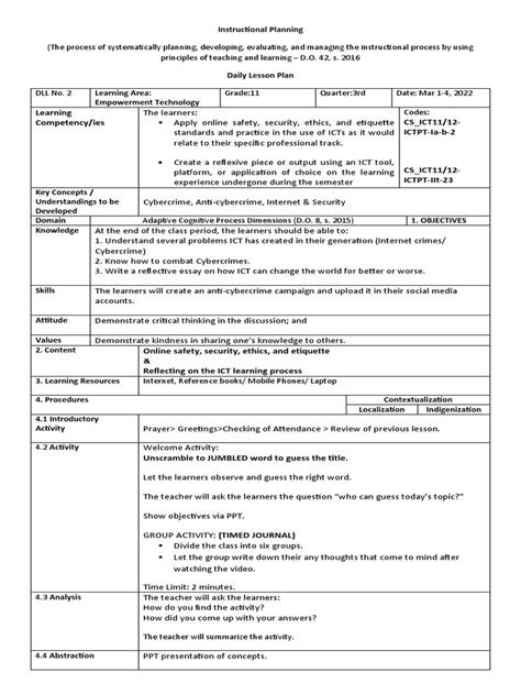 Cot 1 E Tech Lesson Plan Sy 2021 2022 Pdf Educational Technology