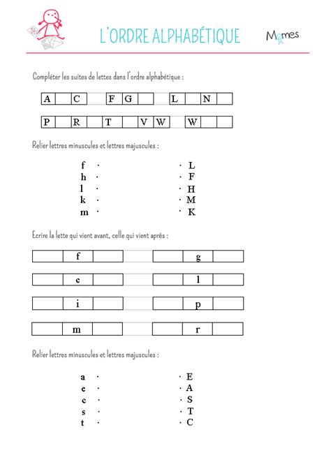 L ordre alphabétique exercice MOMES net