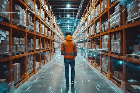 Premium Photo Digital Inventory Process In Futuristic Retail Warehouse