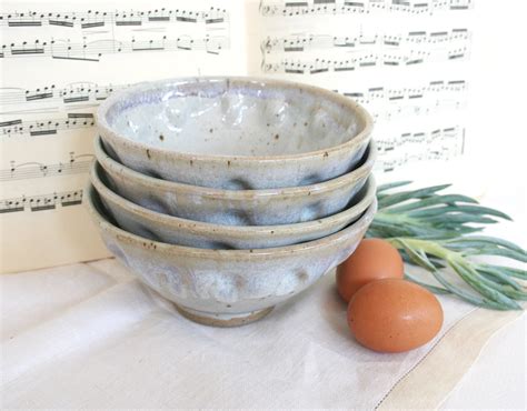 Set Of Four Stoneware Bowls In Speckled Oatmeal Glaze High Etsy