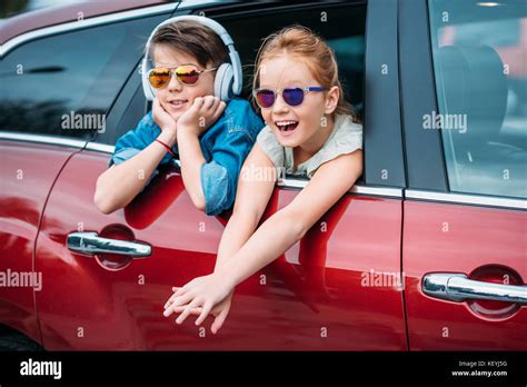 Kids On Car Trip Stock Photo Alamy