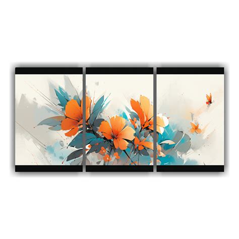 Set 3 Artes Dibujo Bastidor Madera Turquesa Y Naranja Neonoir Atmósfera