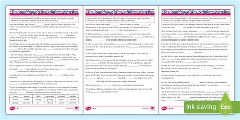 Rainbow Warrior Bombing Differentiated Cloze Activity