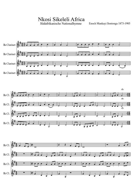 Nkosi Sikeleli Africa Für 4 Klarinetten Sheet Music For Clarinet Other Mixed Quartet