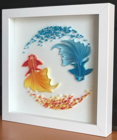 Quilled Fish Circle Yin And Yang Swimming Goldfish Home Etsy