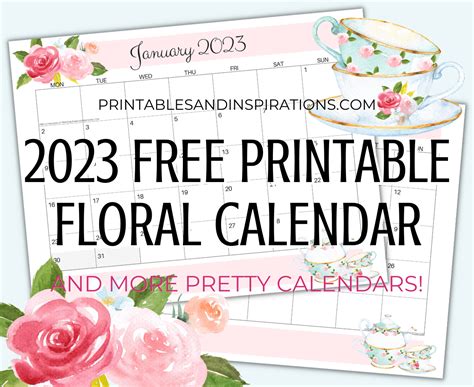 February 2023 Calendar Free Printable Floral Get Calender 2023 Update