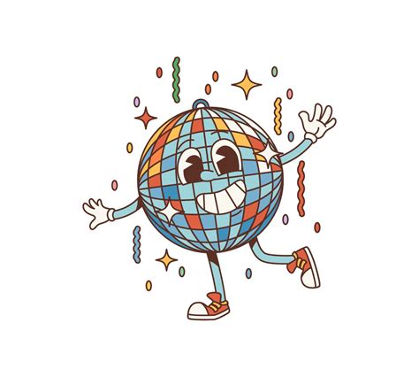 Cartoon Party Discoball Groovy Disco Character Vector Art At