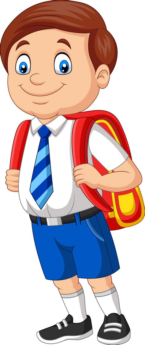 Menino De Escola Dos Desenhos Animados De Uniforme Mochila