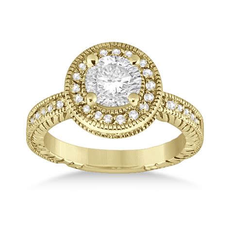 Antique Halo Diamond Engagement Ring Setting 14k Yellow Gold 1ct U210