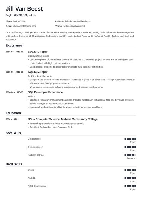 SQL Developer Resume Sample 20 Examples Tips