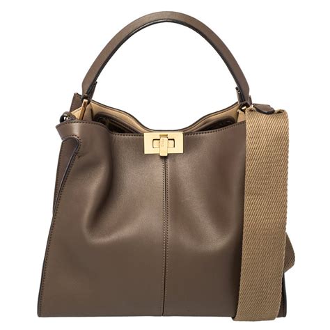 Fendi Brown Leather Peekaboo X Lite Top Handle Bag At 1stdibs Fendi