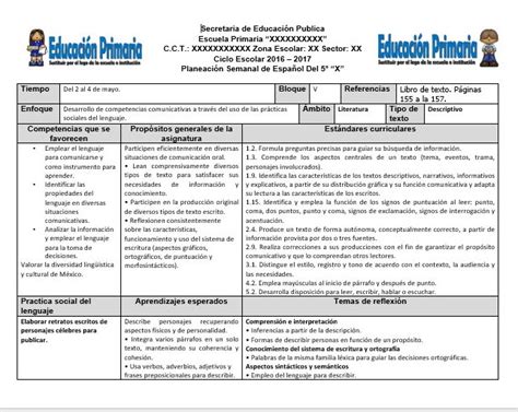 Planeaciones Del Quinto Grado Del Quinto Bloque Del Ciclo Escolar 2016