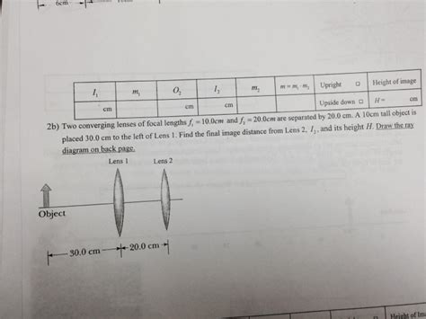 Solved Two Converging Lenses Of Focal Lengths F1 10 0 Cm