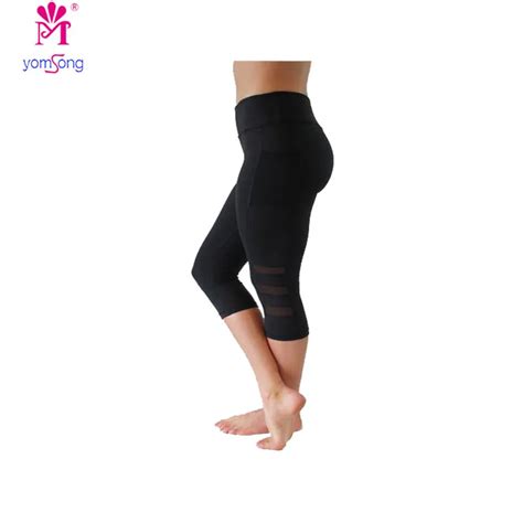 Yomsong Mobile Phone Pocket Fitness Pants Summer Hollow Perspective Net