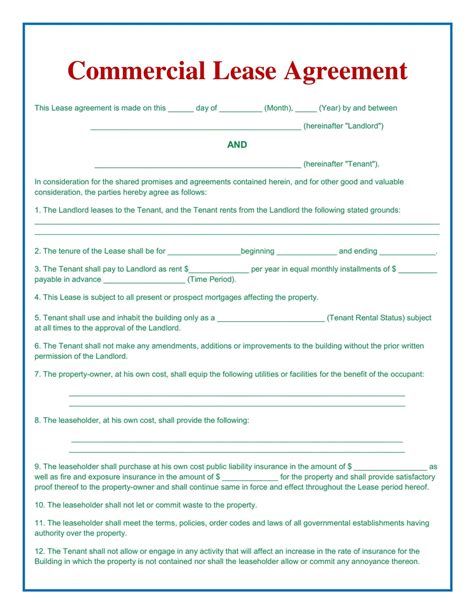 Free Printable Commercial Lease Agreement Templates Word Pdf