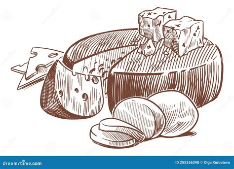 Skettost Konstkompositioner Med Olika Ostsorter Hela Halva Och