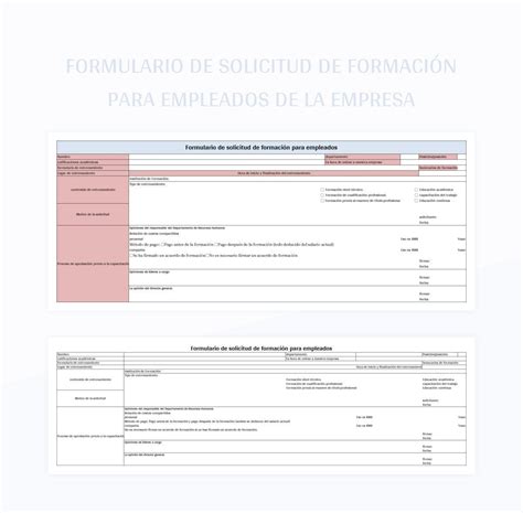 Plantilla de Excel Formulario De Solicitud De Formación Para Empleados