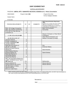 Fillable Online 22 23 Liberal Arts A A History Concentration