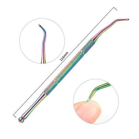 1Pcs Regenboog Rvs Nail Cuticle Pusher Tweezer Nai Grandado