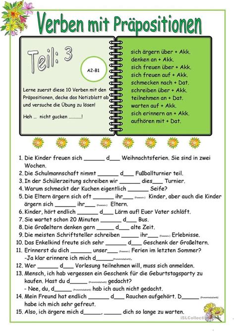 Verben Mit Pr Positionen Teil A B Bung Deutsch Lernen Deutsch