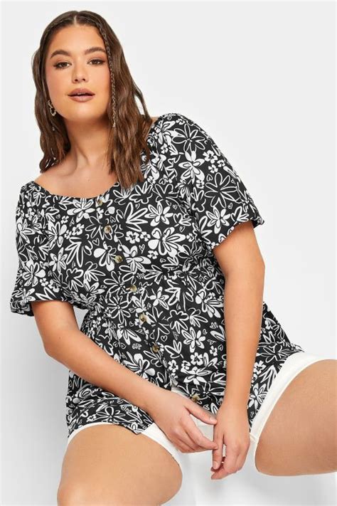 Yours Plus Size Black Floral Print Angel Sleeve Top Yours Curve