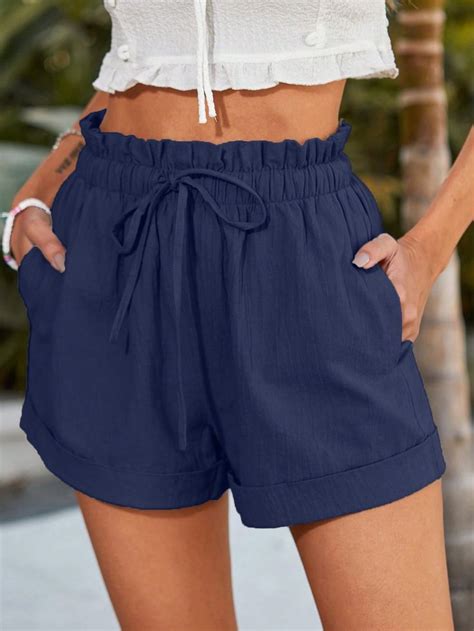 Paperbag Waist Roll Up Hem Shorts In 2024 Womens Shorts Clothes For