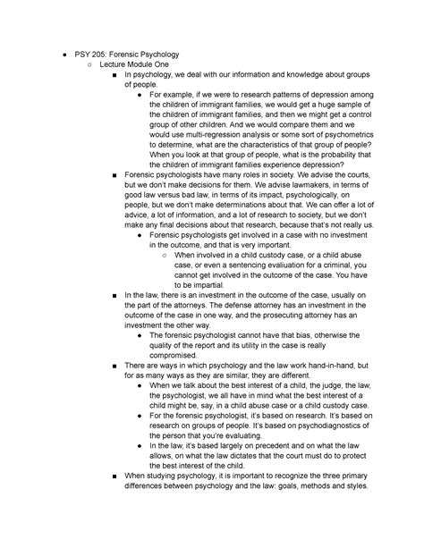 Psy 205 Module One Notes Psy 205 Forensic Psychology Lecture Module