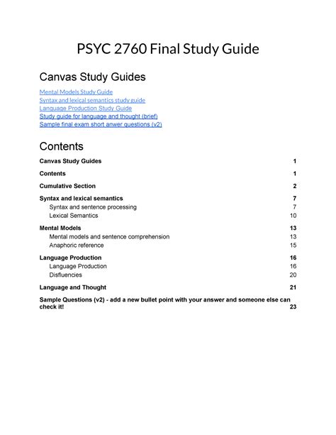 PSYC 2760 Final Exam Study Guide PSYC 2760 Final Study Guide Canvas