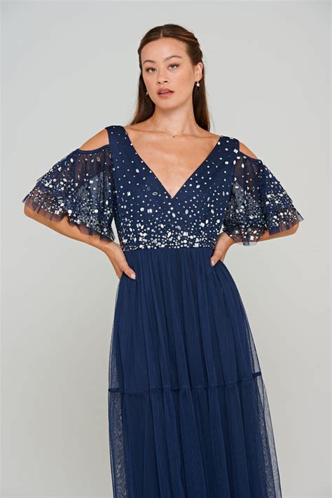 Norma Navy Embellished Bodice Maxi Dress Frock And Frill