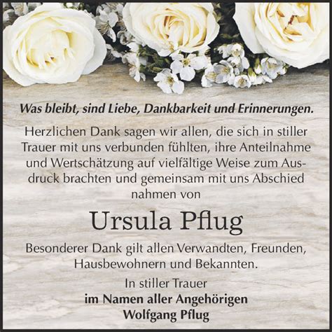 Traueranzeigen Von Ursula Pflug Abschied Nehmen De