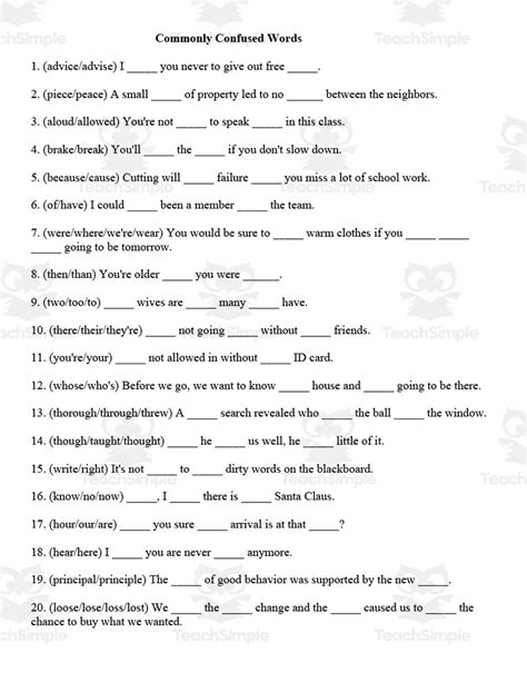 Words Often Confused Worksheet Enhance Your Vocabulary Skills