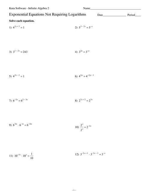 Practice Worksheet Exponential And Logarithmic Equations Equations