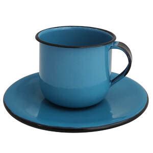 Caneca Esmaltada Xícara Pires Para Chá Café 180ml Azul Leroy Merlin