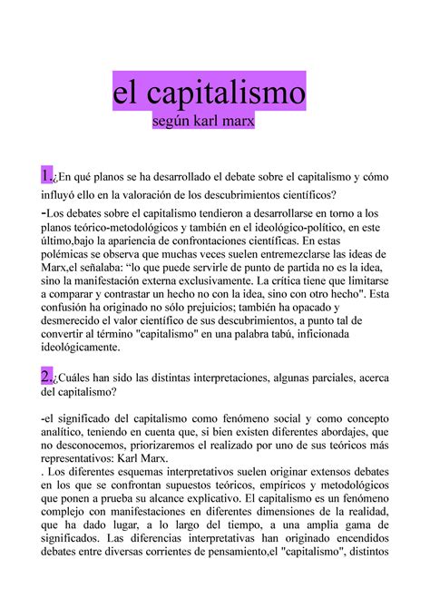 El capitalismo el capitalismo según karl marx 1 En qué