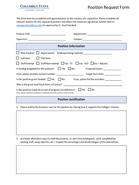 Fillable Online Position Request Change Form Instructionshuman