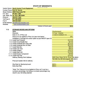 Fillable Online Dot State Mn Vendor Name North Central Truck Equipment