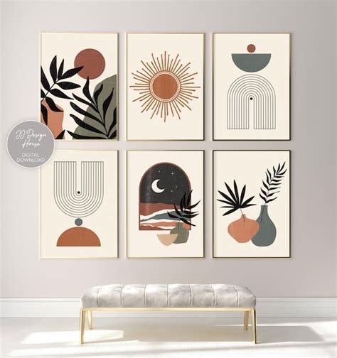 Boho Wall Art Gallery Wall Set Of Mid Century Modern Etsy