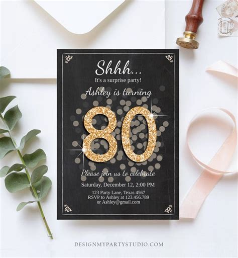 Editable Any Age Surprise Birthday Invitation Adult 80th Party Rustic