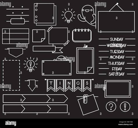 Icons For Bullet Journal Days Of The Week Stickers Reminders Vector Clipart Stock Vector