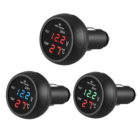 Voltmètre numérique LED pour voiture chargeur USB 3 en 1 moniteur de