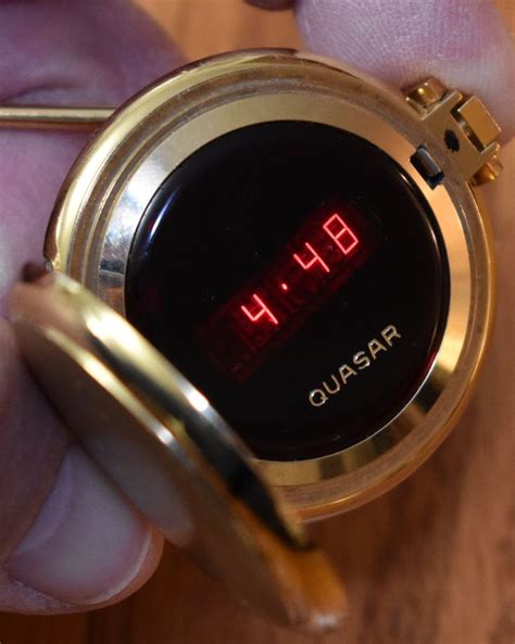 Vintage Quasar Electronic Digital Pocket Watch With Original Chain Led