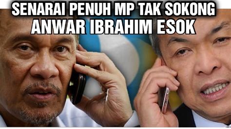 Senarai Penuh Ahli Parlimen Tak Sokong Anwar Esok Youtube