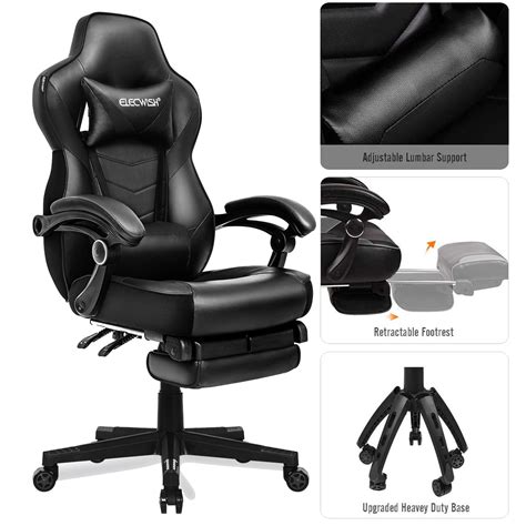 Elecwish Adjustable Ergonomic Swivel Gaming Chair Black Walmart