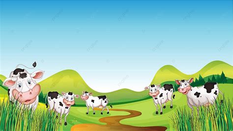 Group Of Cows Cartoon Cows Scenic Vector, Cartoon, Cows, Scenic PNG and Vector with Transparent ...