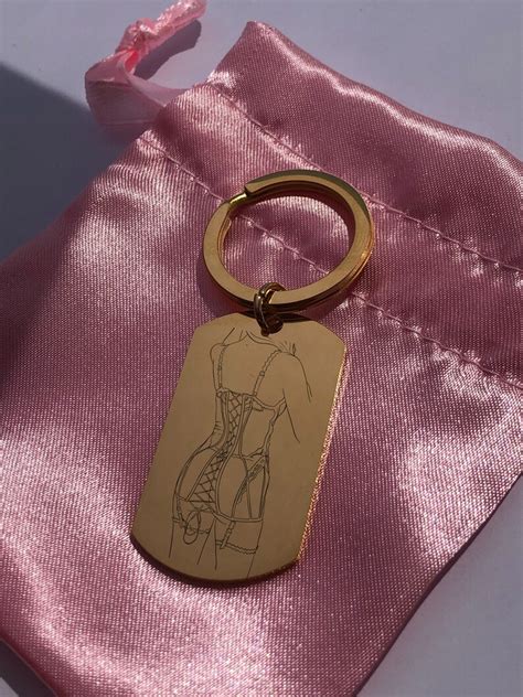 Naked Women In Sexy Lingerie Erotic Keychain Nude Female Line Art Key Ring Engraved Sensual