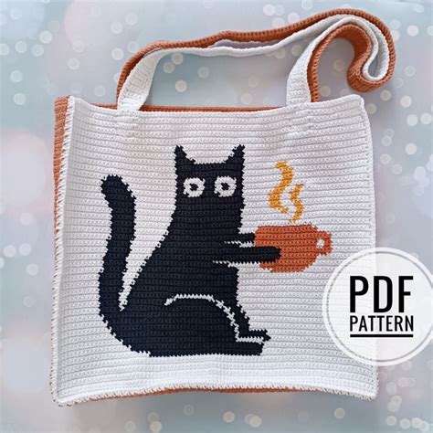 Crochet Bag Pattern Crochet Tote Bag Pattern Crochet Black Cat Pattern Intarsia Crochet