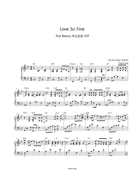 Cha Eun Woo 차은우 Love So Fine True Beauty OST Sheet by Piano Hug