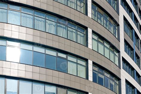 Close Up View To Office Skyscraper Windows High Business Building