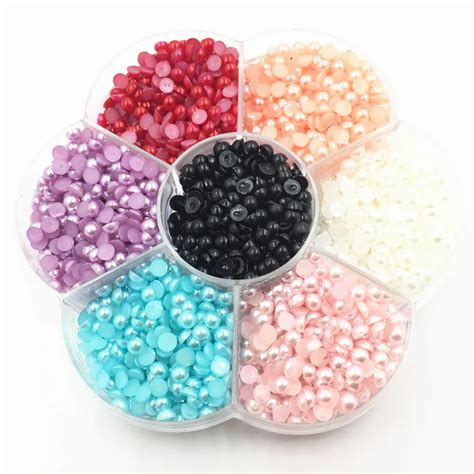 1 Box Mixed Colorful 4mm Semicircle Acrylic Flat Back Beads Cabochon