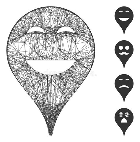 Hatched Happy Smiley Map Marker Vector Mesh Stock Vector Illustration